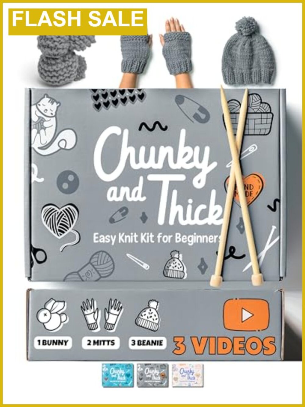 Beginner Knitting Kit with Bamboo Needles & Super Bulky Yarn Learn to Knit Set